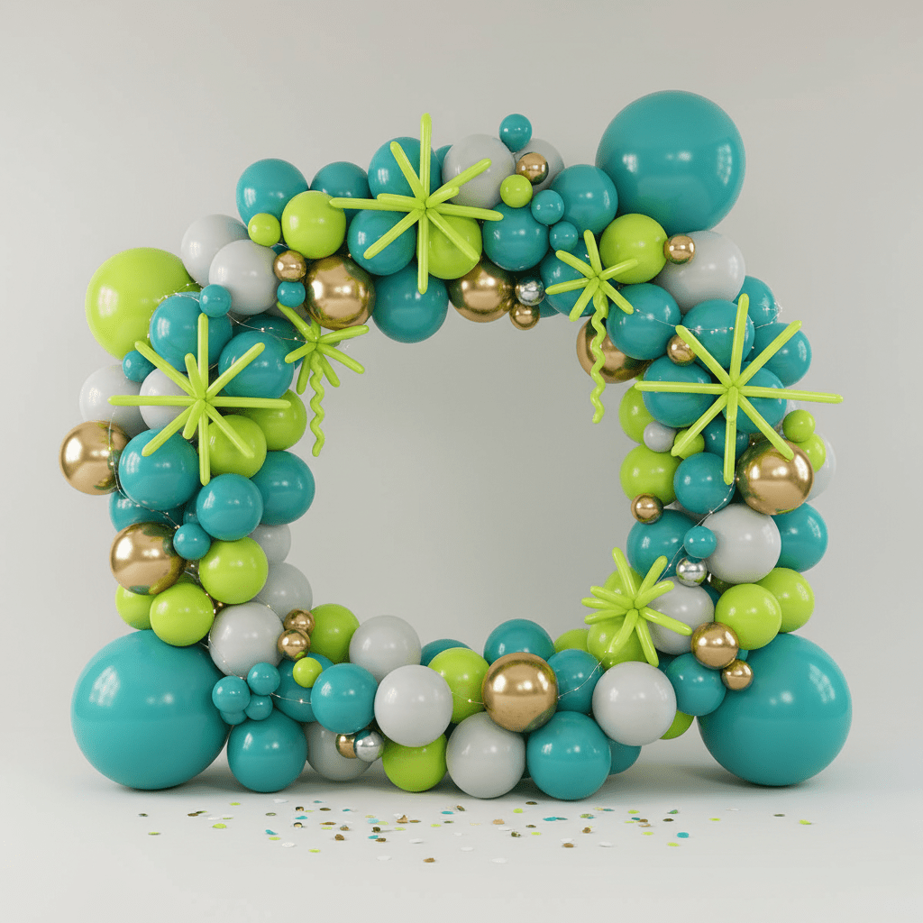 Lime, Teal, Mirror Gold, Smoke Balloon backdrop